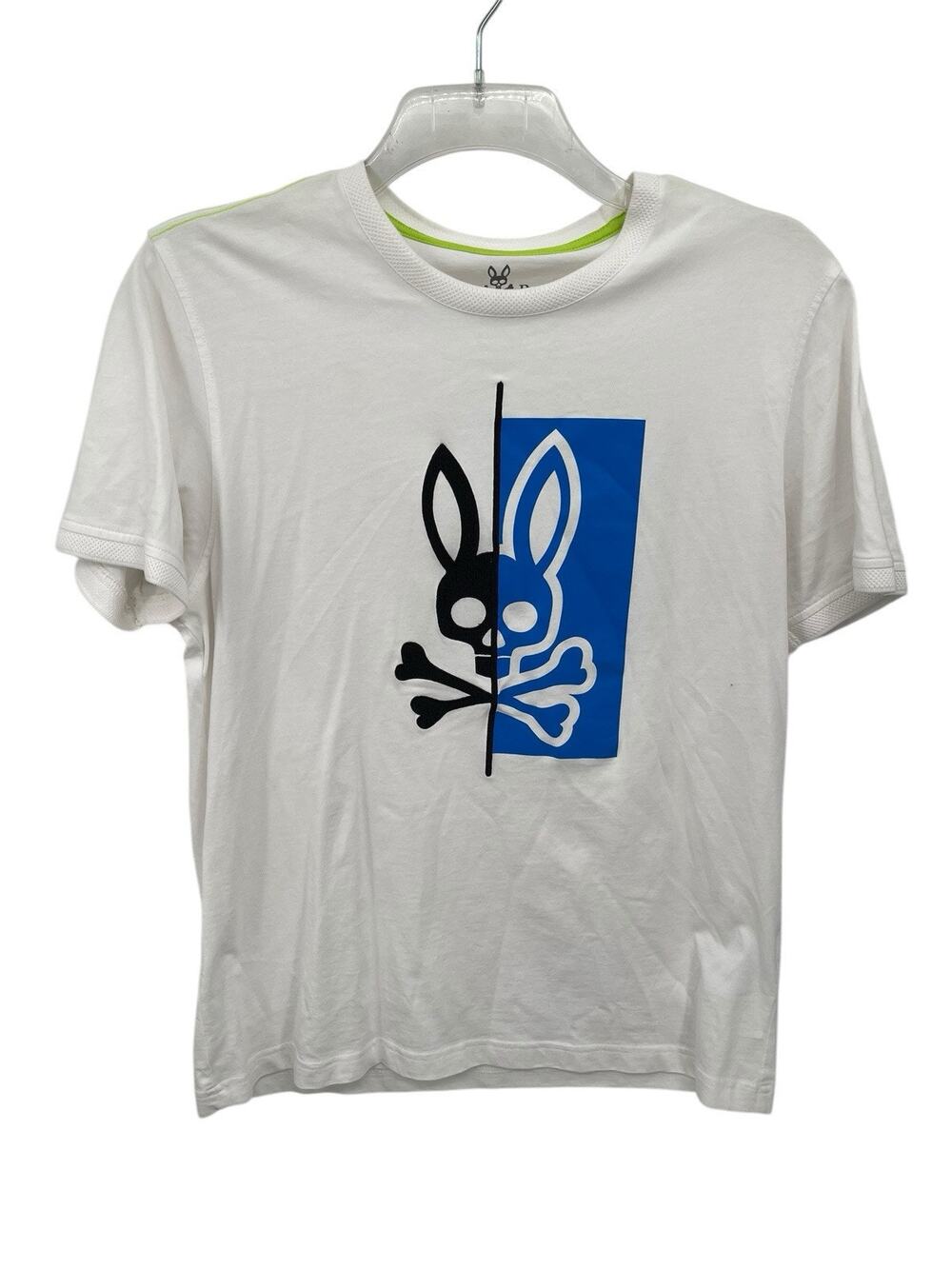 Psycho Bunny Graphic Tee T-shirt White Cotton Blue Black Embroidered 5 Medium